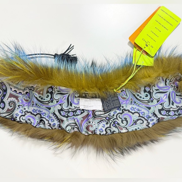 Blue Real Fur Collar Scarf Multicolor Statement Luxury Etro - Picture 3 of 5